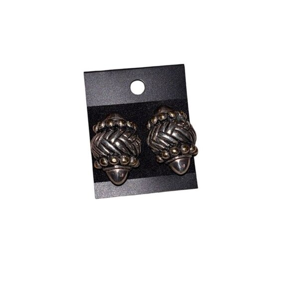 Vtg Silver Toned Textured Earrings w Clip-on Backs, Oversized Statement Retro - Picture 1 of 3